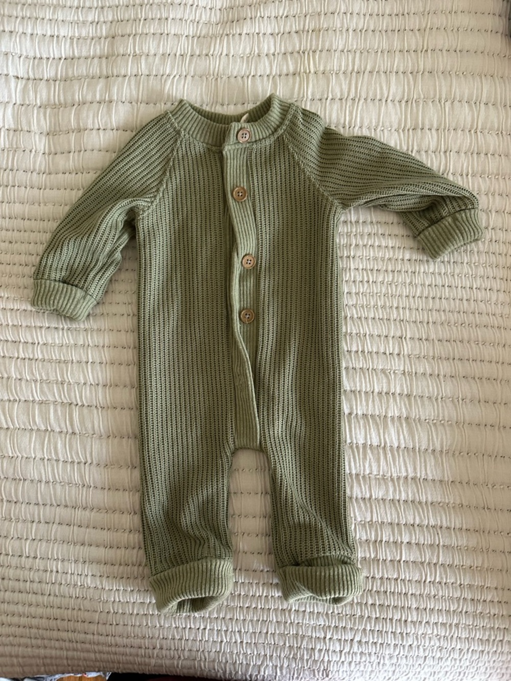 Knit Sage Green Baby Footed One-Piece with Button Front